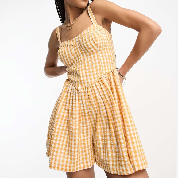 ASOS Pants - ASOS Romper Mustard Yellow Gingham
